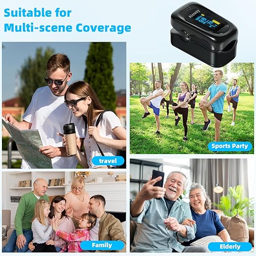 Oxygen Meter Finger Pulse Oximeter, Pulse OX, Pulse Oximeter with Pulse Monitor, SpO2 Reading Home Outdoor Sports (Black)