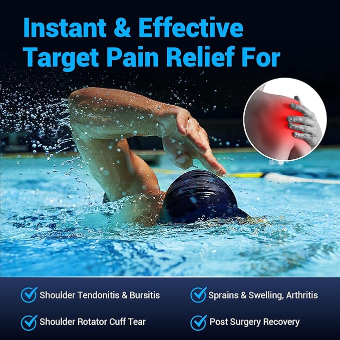 Comfytemp Shoulder Ice Pack Wrap Rotator Cuff Therapy, Gel Ice Packs for Injuries Reusable, Hot Cold Compress Shoulder Brace for Pain Relief, Recovery Items (Large/X-Large), Dark Blue