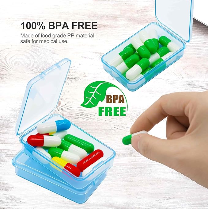 6 PCS Small Pill Box, Tiny Pill Case,Mini Clear Plastic Storage Containers Cute Travel Pill Organizer Case Portable for Pocket Purse Briefcase (Blue)