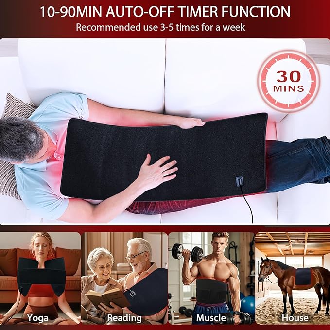 Red Infrared Light Therapy Mat for Body, 31.75" x 11.5" Red Light Pad Upgraded 3 Chips in 1 Beads 360pcs LEDs 660nm 850nm RLT Device for Body Back Shoulder Knee Joint Pain Relief, Ideal Gift
