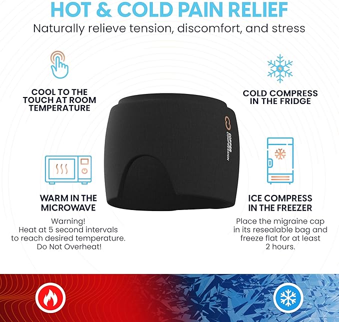 CopperFreeze™ Migraine Relief Mask Cap w/Cryo Gel by Copper Compression - Reusable 360° Ice Pack Band for Headaches - Eases Nausea, Sinus Pressure, Tension - Gift for Women, Men, Moms - One Size