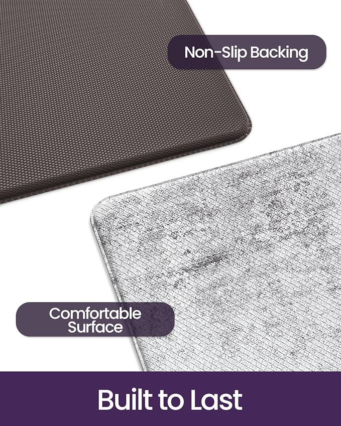 DEXI Kitchen Mats Cushioned Anti Fatigue, 23x59 Floor Padded Runner Rug Non Slip, Waterproof Standing Comfort Memory Foam for Front Sink Laundry, Dark Grey