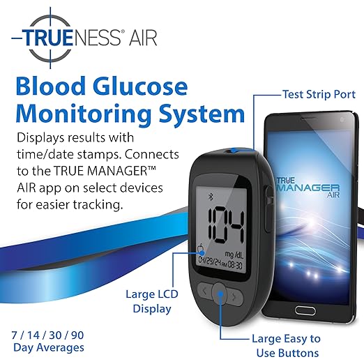 TRUENESS AIR Blood Glucose Meter Bundle - Blood Glucose Monitor, Case, 100 Test Strips, 100 Lancets, Lancing Device - Fast, Easy Testing Supplies for Home Use