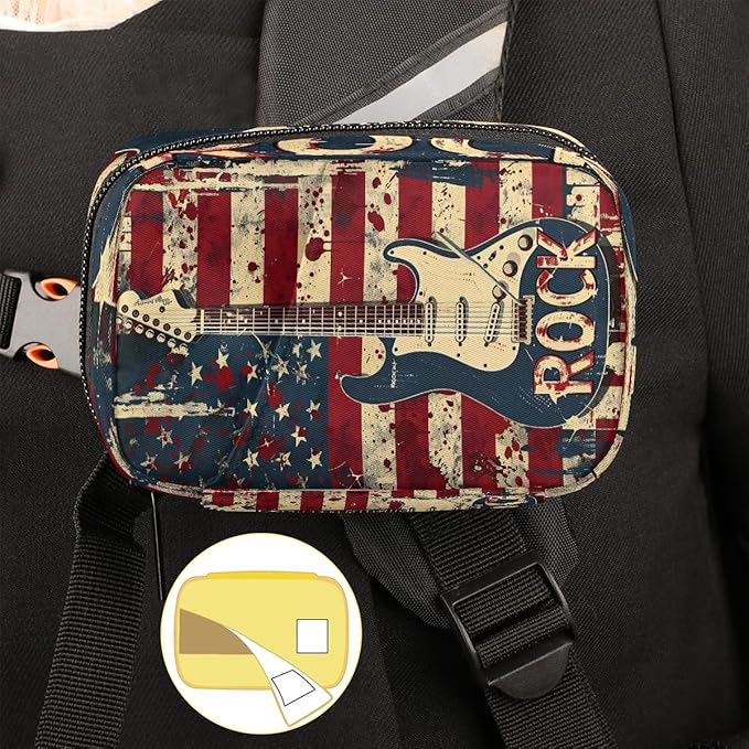 American Flag Guitar Abstract Travel Pill Organizer Box Weekly Portable Pill Case Daily Pills 7 Day Small Birth Control Pills Container Removable Compartments for Medicine Vitamins Fish Oil