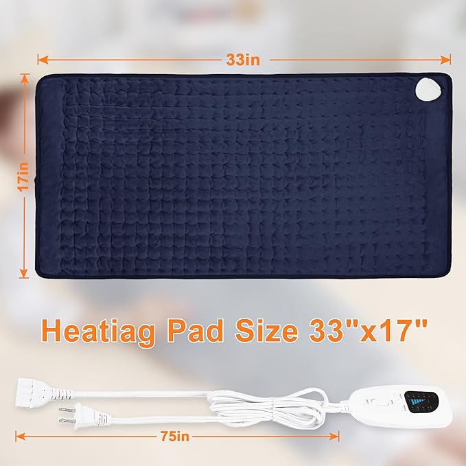 Deepsoon Heating Pad,Electric Heating Pads for Back,Neck,Abdomen,Moist Heating Pad for Shoulder,Knee,Arms,Legs,Dry/Moist Heat & Auto Shut Off,Christmas Gifts for Men and Women,Navy Blue,33x17 Inch