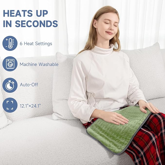 Electric Heating Pad for Pain Relief, Soft Heat Wrap for Neck, Back, Legs, Moist/Dry Heat, 6 Heat Settings & Auto Shut-Off, Gift for Mom, Dad, Grandma, Grandpa
