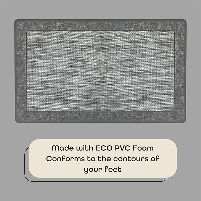 Anti-Fatigue Floor Comfort Mat - 18 x 30 Inch (Clarke Grey) - Non-Slip Kitchen Mats for Floor - Easy to Clean Cushioned Standing Mat for Bathroom & Office Desk - Achim Home Décor