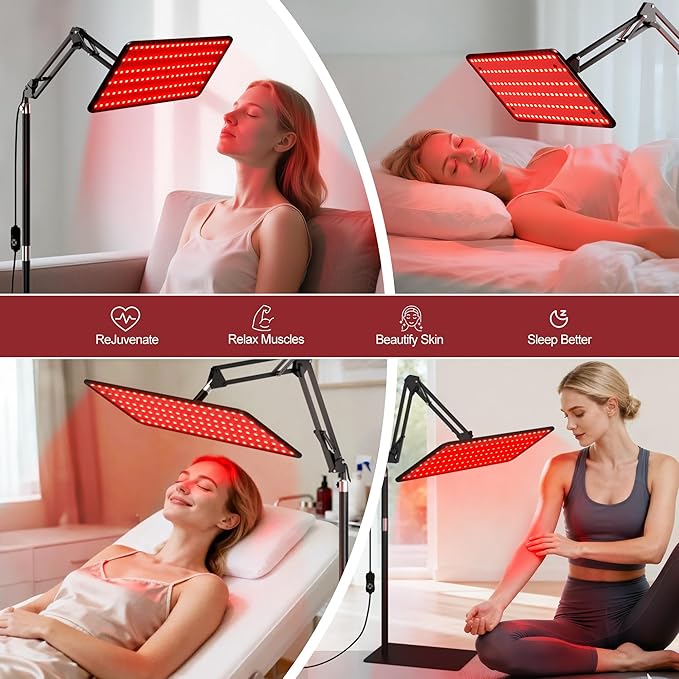 Morfone Red Light Therapy for Body Face - Infrared Light Therapy Lamp 660nm, 850nm, 940nm Tri-Wavelength LED Beads Panel with Height Adjustable Stand for Home Use, Gift for Women Girls, S