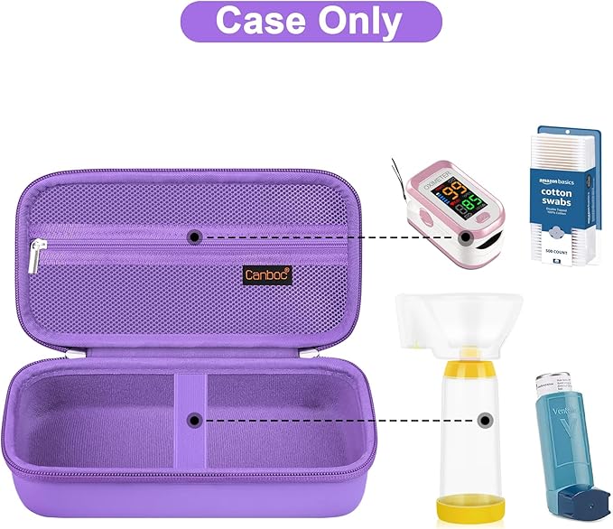 Canboc Carrying Case for Asthma Inhaler, Handheld Spacer for Adults, Mask, Inhaler Spacer Bag with Removable Shoulder Strap, Mesh Pocket fit Medicine or Essentials, Purple (Case Only)