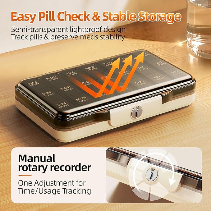 Weekly Pill Organizer 3X a Day, Detachable 7 Day Pill Box 3 Times a Day with Moisture-Proof Design, Portable Light-Proof Daily Pill Case for Pills,Vitamin,Fish Oil and Supplements(Brown)