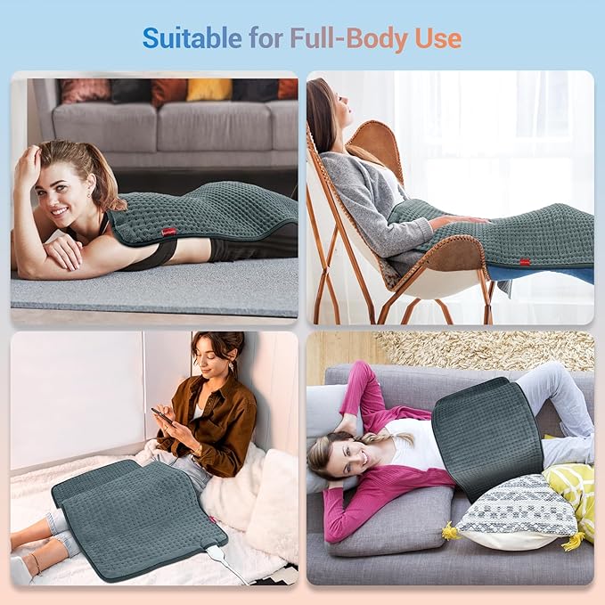 Comfytemp Extra Large Heating Pad for Back & Period, 33''x 17'' King Size, FSA Eligible Items Only List, HSA Approve Electric XL Heated Pad for Shoulder/Neck/Knee, Small Lap Blanket, Washable (Gray)