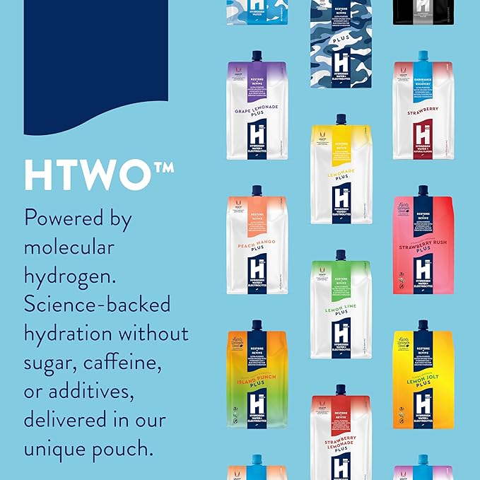 HTWO Plus Molecular Hydrogen Water with Electrolytes, Strawberry Lemonade Flavor, Sugar Free Hydration Packets, 16.9oz 12 Pack, Energy Sports Drink, Performance & Recovery Support, Alternative to Hydrogenated Tablet - no Prep/Mess, 15 ppm