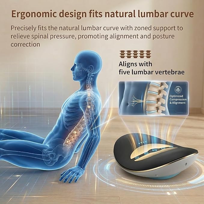 Electric Lumbar Traction Device,Lower Back Massager,Back Traction Device with Adjustable Airbags for Lumbar Pain Relief,Dynamic Traction,3-Level Vibration & 113–131℉ Heat