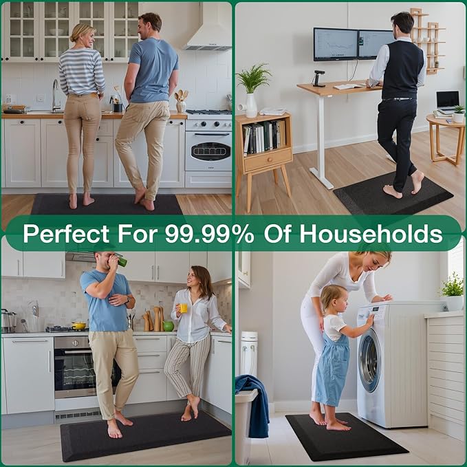 LUMI Anti Fatigue Cushioned Comfort Mats for Standing, 3/4 Thick Ergonomic Mats for Desk Office, Non-Slip, Ultra Soft, Memory Foam Rugs for Home, Kitchen, Laundry, 20"x39", Black