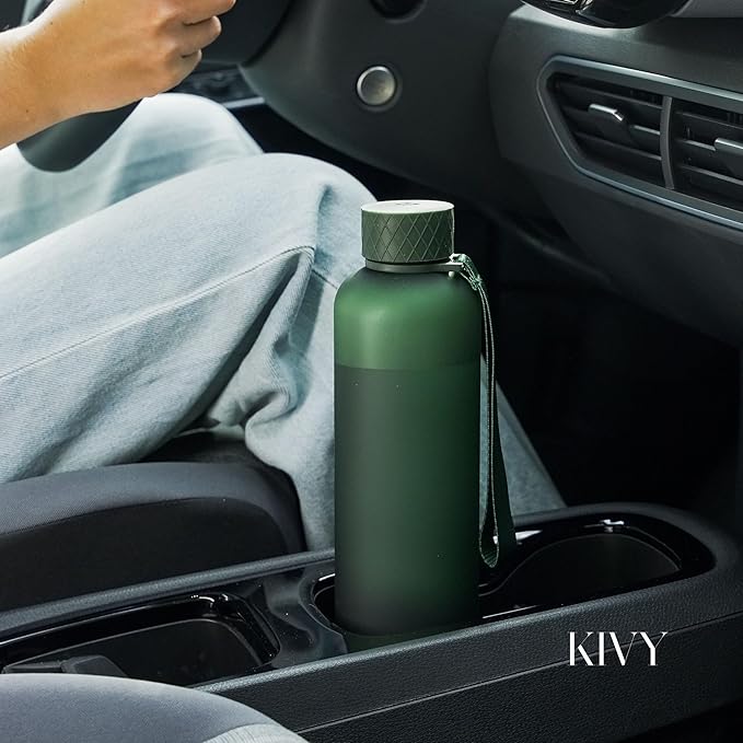 KIVY Slim Water Bottle 32oz [Lightweight & Shatterproof] Fits Backpack & Cupholder for Travel, Sports, School, Gym - Sage green water bottle no straw for Gym - Screw top - Dishwasher Safe