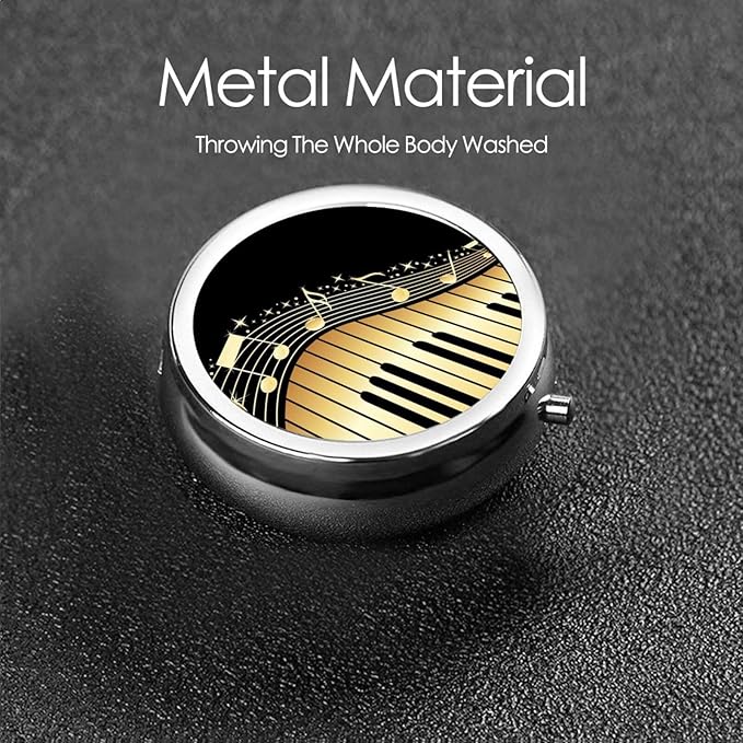 Novel Music Note Prints Custom Round Silver Pill Box Pocket Medicine Tablet Holder Organizer Case for Purse