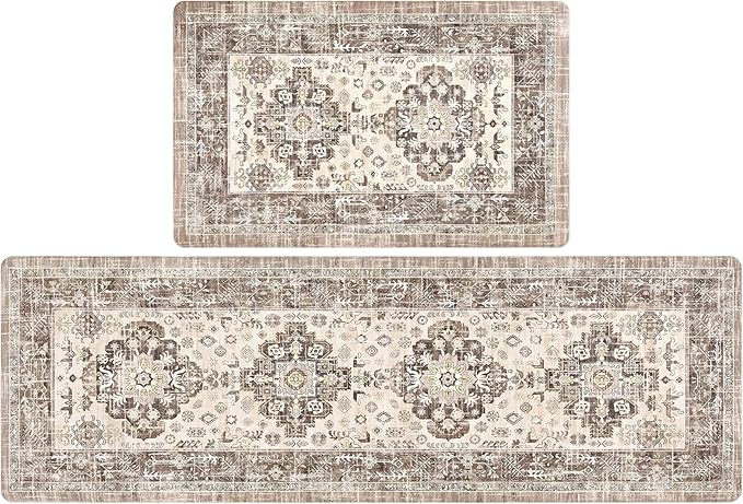 Pauwer Anti Fatigue Kitchen Mat Set of 2 Non Slip Kitchen Mats for Floor Cushioned Kitchen Rugs Comfort Standing Mat Farmhouse Waterproof PVC Foam Kitchen Floor Mat Runner