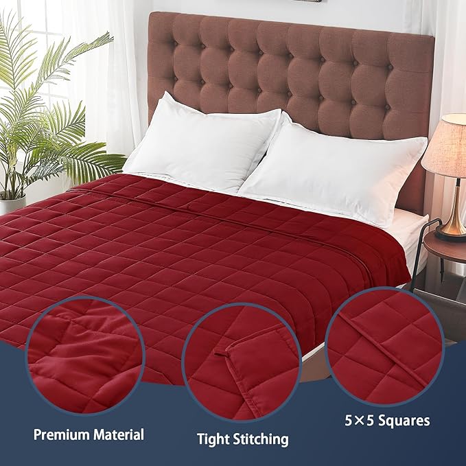 yescool Weighted Blanket for Adults (17 lbs, 48" x 72", Red) Cooling Heavy Blanket for Sleeping Perfect for 110-130 lbs, Twin Size Breathable Blanket with Premium Glass Bead, Machine Washable