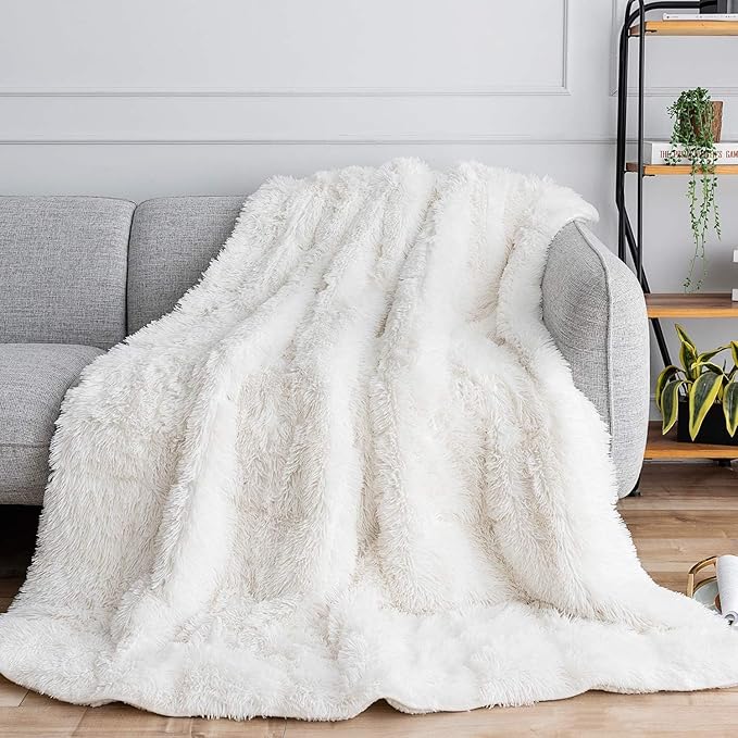 Uttermara Faux Fur Weighted Blanket 20lbs, Super Soft Plush Fleece and Cozy Sherpa Reverse, Shaggy Long Fur Throw Blankets 60"x80" Cream