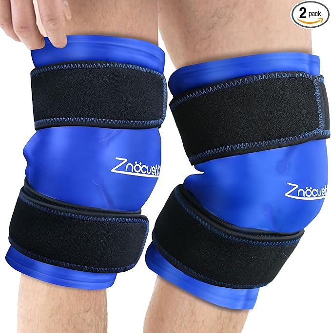 ZNÖCUETÖD Enhanced Knee Ice Pack Wrap 2 Pack for Pain Relief, Large Gel Ice Pack for Knee Leg Injuries Reusable with Cold Compression for Tendonitis, Arthritis, Swelling, Bruises, Surgery Recovery