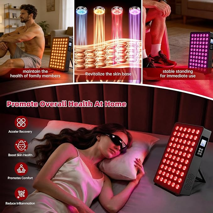 Red Light Therapy,Dual Chip Elite Grade LED 10 Modes and 10 Color Changing Red Infrared Light Device with Near-Infrared Light 660nm 850nm High Power Red Light Therapy Panel at Home for Body, Face 115W