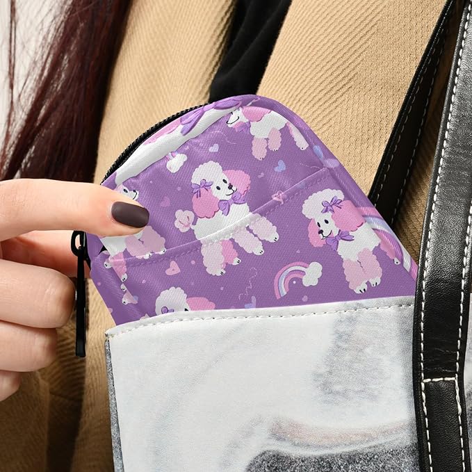 Purple Poodles Hearts Ribbons Rainbows Travel Pill Organizer Case Box Container Weekly Portable Vitamin Medicine Holder Storage Bag with Zipper Removable