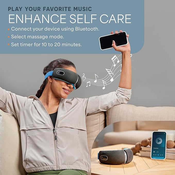 LifePro Portable Eye Massager with Heat and Vibration - Oculax 4 Soothing Modes for Compression Massage to Help Reduce Puffy and Dry Eyes-Rechargeable Heated Migraine Mask with Bluetooth Music