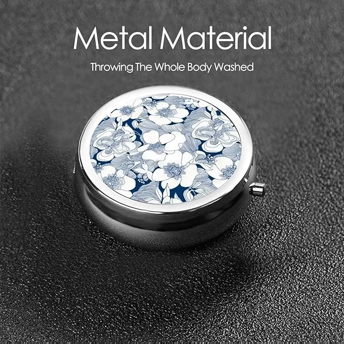 Metal Silver 3 Compartment Pill Box Pocket Portable Mini Travel Pill Case Small Round Decorative Medicine Box Vitamin Pill Organizer with Flower