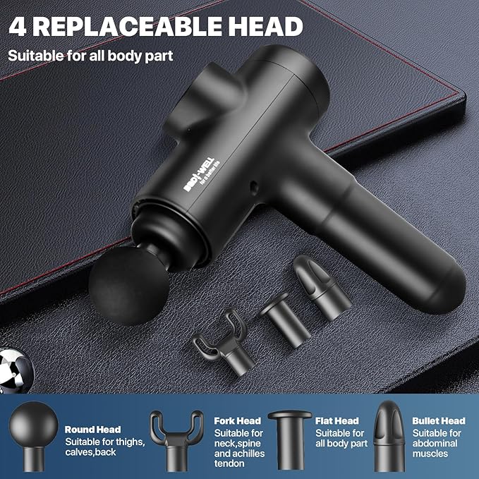 Massage Gun Masssge Gun deep Tissue with 20 adjusttable speeds 4 Heads with Manual Yoga Massage Roller