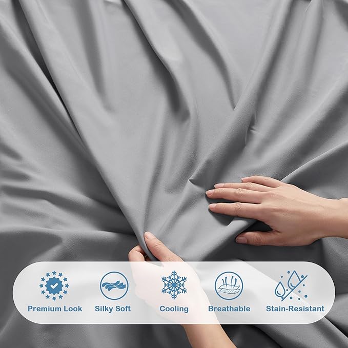 Degrees of Comfort Coolmax® Cooling Fitted Sheet Only, Soft Queen Size Bed Sheets for Hot Sleepers, Up to 15" Deep Pocket, All Around Elastic, Wrinkle Free, Fade Stain Resistant, Grey 1 Piece