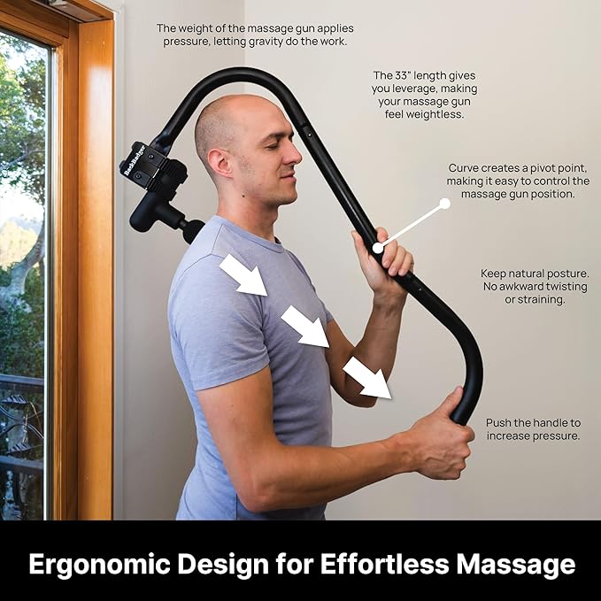 BackBadger Percussive Massage Gun Holder for Back, Compatible with Most Massage Guns, for Hard to Reach Areas - Black
