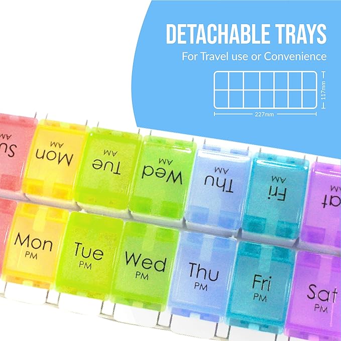 Renoir Weekly 7-Day AM/PM Push Button Pill Organizer Planner- Arthritis Friendly
