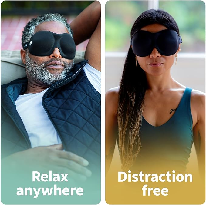 Nidra Contoured Sleep Mask for Side Sleepers – Zero Pressure Fit, Light Blocking Eye Shade for Sleeping & Travel – Black, Standard Size