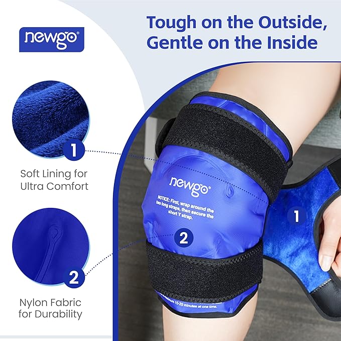 NEWGO Knee Ice Pack Wrap, Ice Pack for Knees Cold Compression Therapy for Knee Replacement Surgery, Arthritis Pain, ACL, Swelling, Sports Injuries (21.7" x 9.8") - Blue