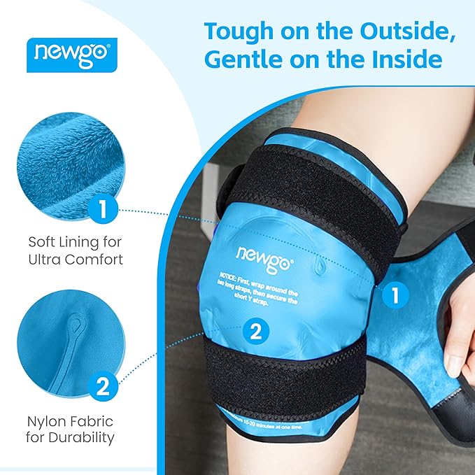 NEWGO Ice Pack for Knee Injuries Reusable, Knee Ice Pack Wrap Around Entire Knees for Replacement Surgery Recovery, Gel Cold Pack Wrap for Meniscus Tear, ACL, Swelling Pain Relief - Light Blue