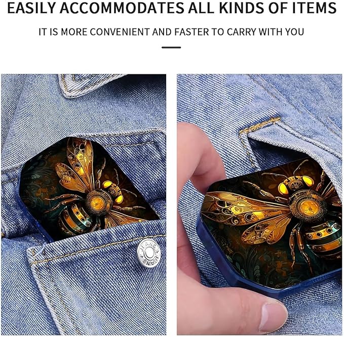 This Portable Mechanical Bee Pattern 6 Compartment Pill Box Can Be Placed in A Pocket Or Wallet to Store Vitamins, Medicines Health Supplements Other Medications.