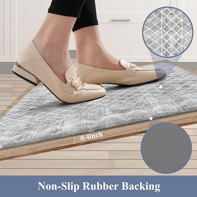 HEBE Anti Fatigue Kitchen Mat Set of 2 Non Slip Cushioned Kitchen Mats for Floor Waterproof Farmhouse Kitchen Rugs and Mats Set Comfort Standing Desk Mat Carpet for Sink,Office,Laundry