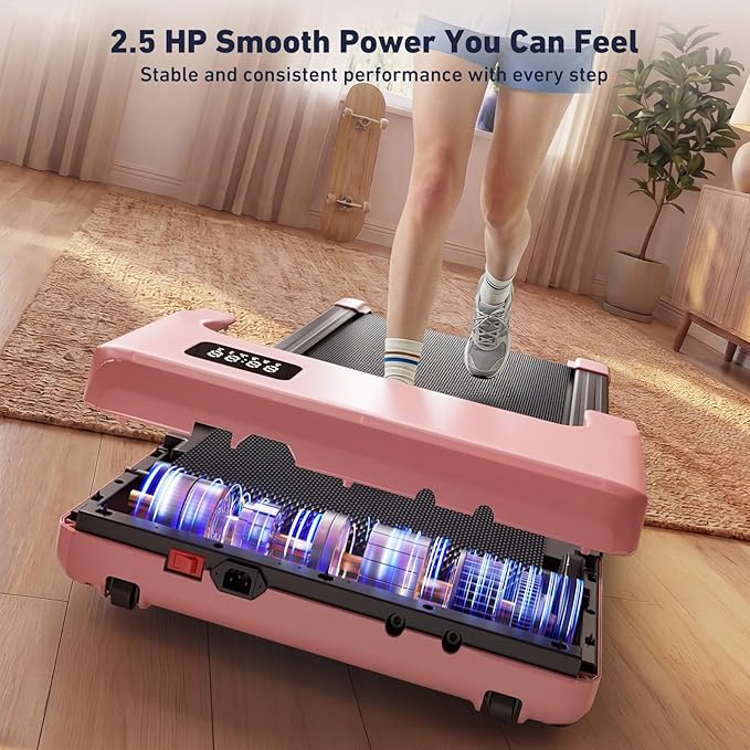 DeerRun Under Desk Walking Pad Treadmill for Home & Office, 6% Manual Incline, 2.5 HP, 0.6–3.8 MPH Walking Speed, 300 lb Capacity, App & Remote Control