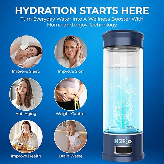 H2Flo Hydrogen Water Bottle – Portable Molecular Hydrogen Generator with USB Charging – Daily Antioxidant Hydration On-The-Go