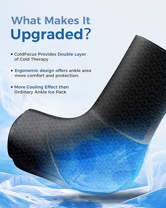 Tolaccea Ankle Ice Pack Wrap PRO for Injuries, Foot Ice Pack for Hot and Cold Therapy, Flexible Cold Pack for Plantar Fasciitis,Swelling,Sprained, ColdFocus for More Cooling X-Large (Pack of 1)