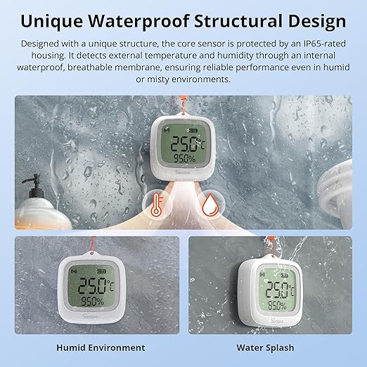 SONOFF SNZB-02WD IP65 Zigbee LCD Smart Temperature Humidity Sensor, Waterproof for Greenhouse/Bathroom, App Monitoring with Charts, Flexible Installation
