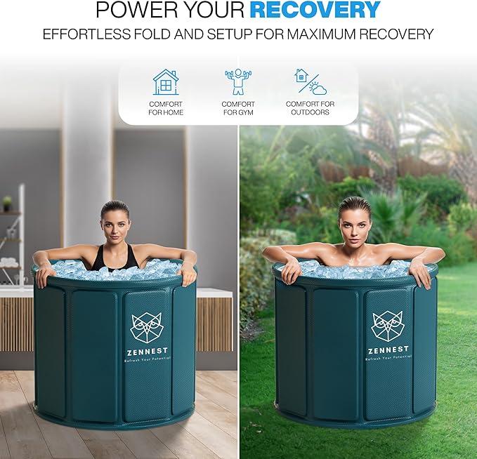 Foldable Portable Bathtub for Adults – 2-in-1 Hot & Cold Plunge, 105-Gal Large Capacity Collapsible Bathtub Adult, 6-layer Insulated Portable Soaking tub - Space-saving Design