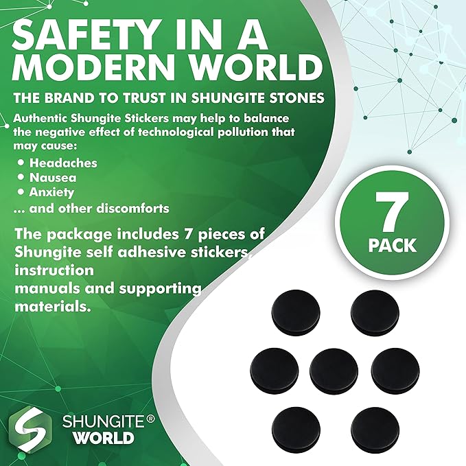 7 pcs Authentic Shungite Stickers Polished 50 mm / 1.96" Genuine Healing Energy Stone Protection Plate for Cell Phone Case Tablet Laptop Computer Noble Gemstone Protector Crystal