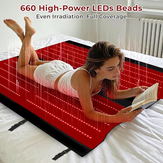 Red Light Therapy Mat for Fully Body, Red Light Blanket Dual Wavelength 660nm & 850nm Infrared Red Light Therapy Pad, Ideal for Home/Office/Men/Women/Elderly 74.8inch*33.46inch 660 LEDs