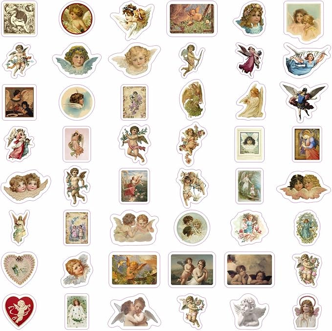 BulbaCraft 100Pcs Angel Stickers Vintage - Angel Decals for Laptop, Scrapbooking, Crafts, Envelopes, Gifts for Women & Men
