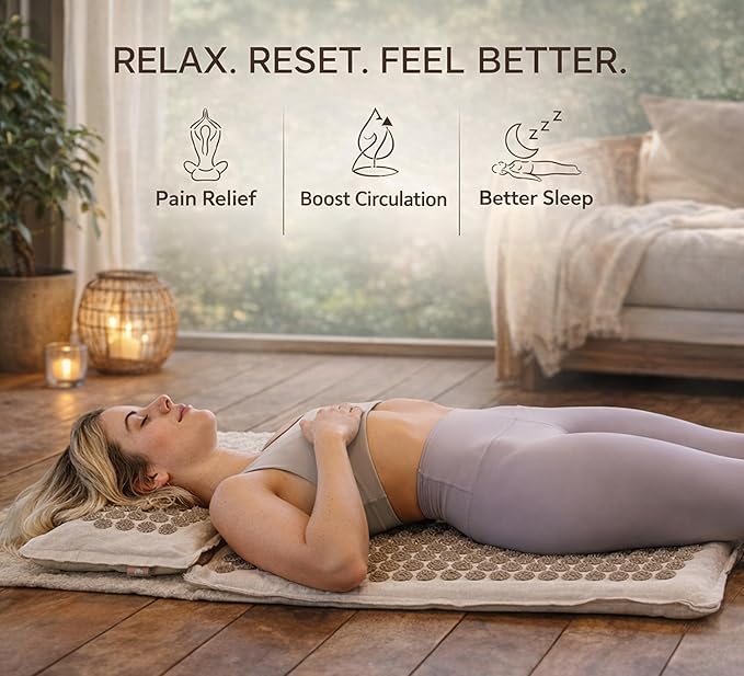 Acupressure Mat & Pillow Set for Back Pain, Neck Pain & Sciatica Relief – Extra Long Bed of Nails Mat 29” with Coconut Fiber for Stronger Pressure, Stress Relief, Muscle Recovery & Sleep – DoSensePro