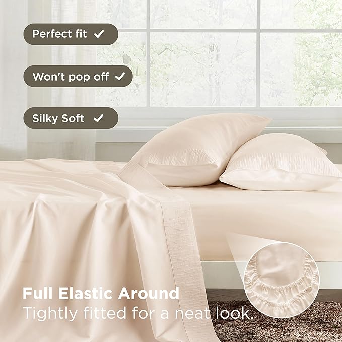 Bedsure California King Sheet Sets - 4 Pieces Soft Cal King Sheets - Breathable & Cooling - Hotel Luxury - Easy Care Polyester Microfiber Bedding for Women, Men, Light Beige