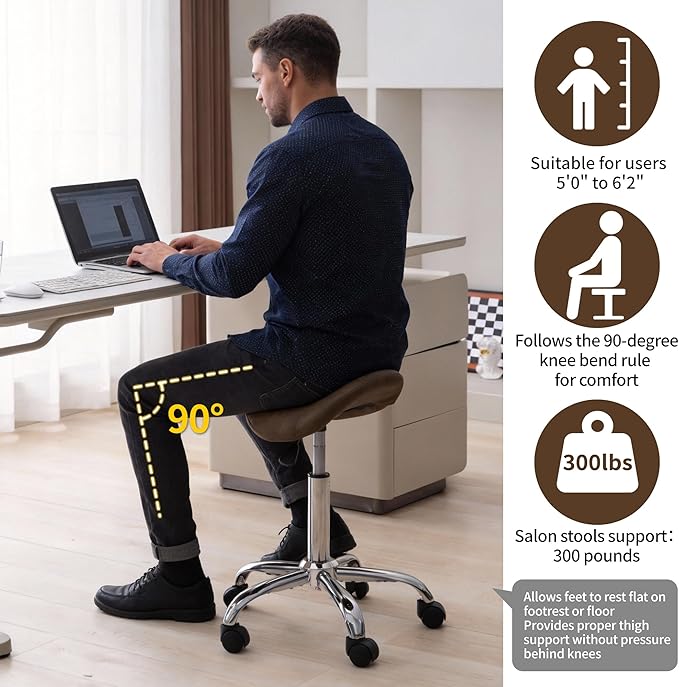 Saddle Stool, Swivel Saddle Stool with Wheels, Adjustable Rolling Stool 18"-26", Faux Leather Rolling Stool for Salon, Massage, Clinic, Lab, Office (Tan, 1PCS (18"-26"))