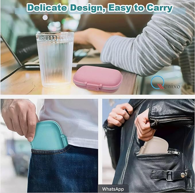 Qenixo® Travel Pill Organizer 8 Compartments Portable Pill Box Small Daily Pill Case Medicine Vitamin Container for Pocket Purse 8 Compartments Portable Pill Case Hold Vitamins, Cod Liver Oil