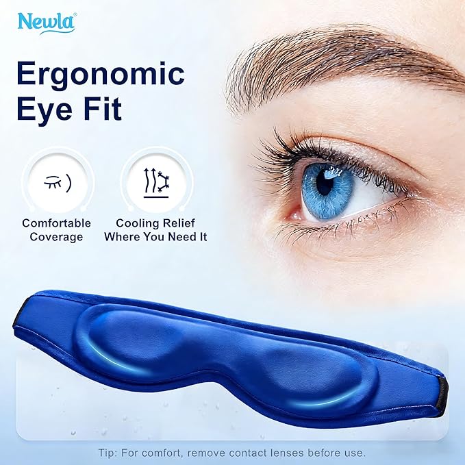Cooling Gel Eye Mask for Puffy Eyes, Reusable Contoured Cold Eye Mask for Dark Circles, Eye Fatigue & Sinus Pressure, Soft Flexible Ice Pack with Adjustable Strap, Blue